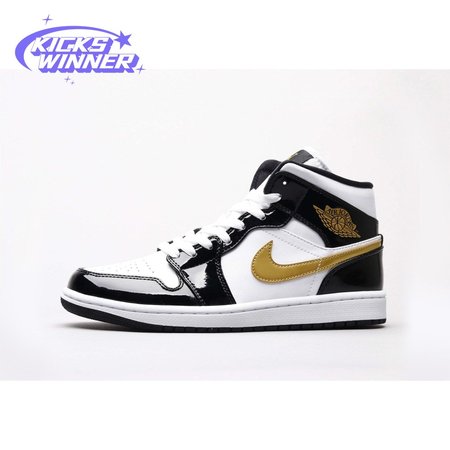 Air Jordan 1 Mid Patent Black White Gold 36-46